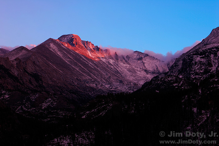 Last Light on Long's Peak and the Keyboard of the Winds