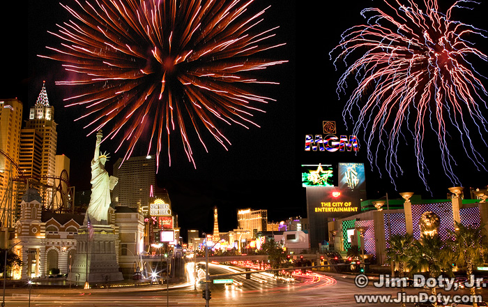 The Strip, Las Vegas with fireworks