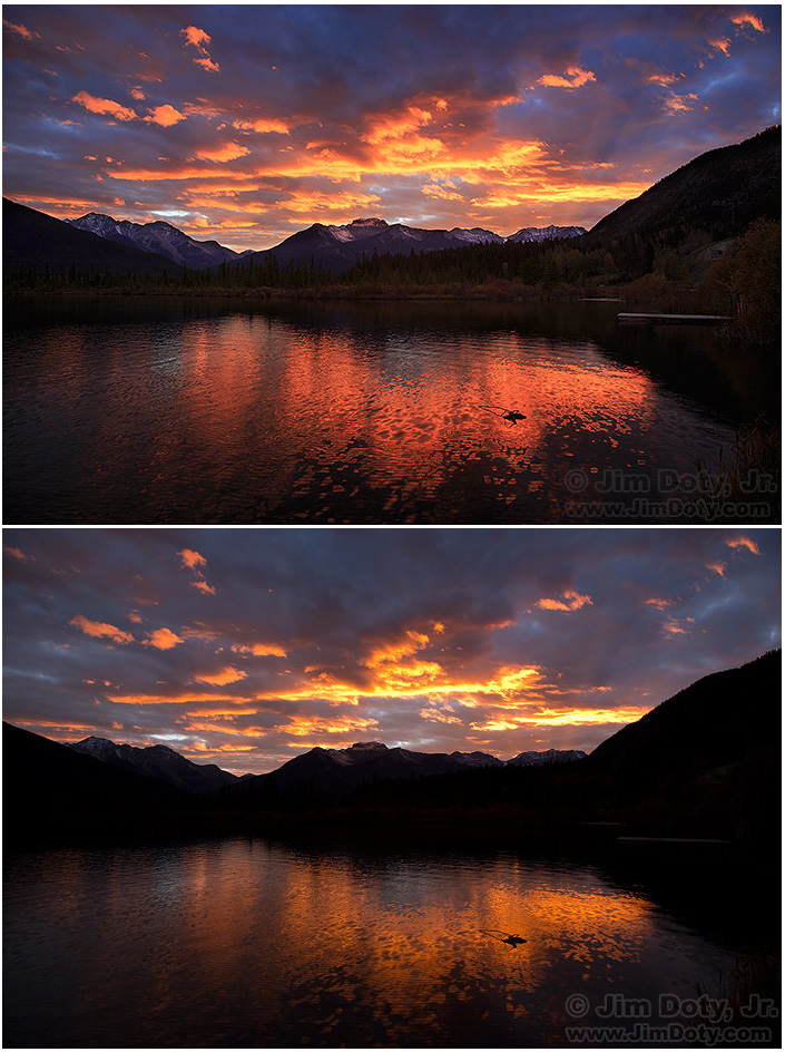 Vermilion Lakes Sunset, new and old ACR "process versions".