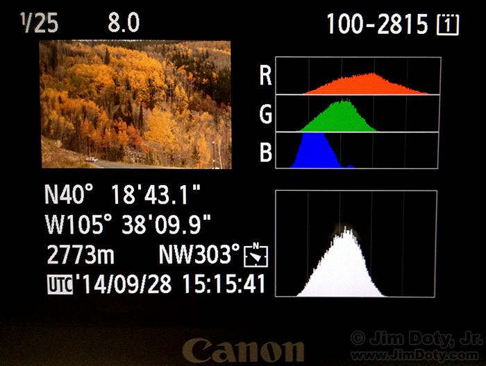 LCD camera display. Shutter speed changed to 1/25 second.