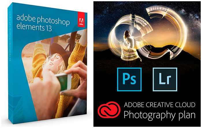 Adobe Photoshop Elements 13, Adobe Photoshop CC, and Lightroom 5