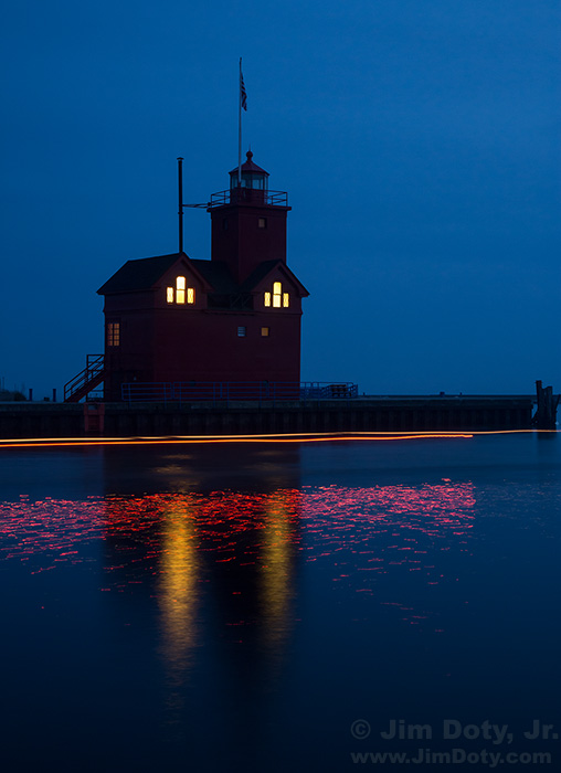 "Big Red" lighthouse. Evening field trip at Holland State Park. Workshop at Grand Rapids, Michigan.
