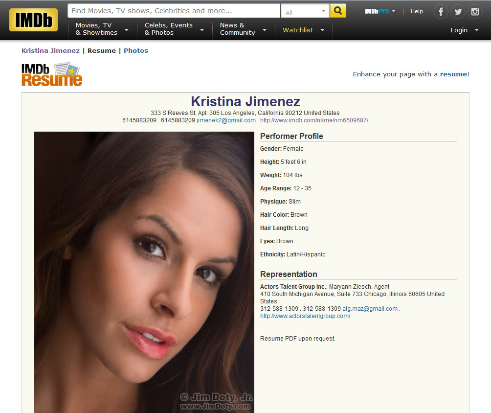 Kristina's Resume at IMDB.