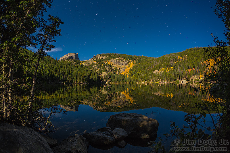 Bear Lake, Hallett Peak, and Flattop Mountain in the Moonlight. September 26, 2015.