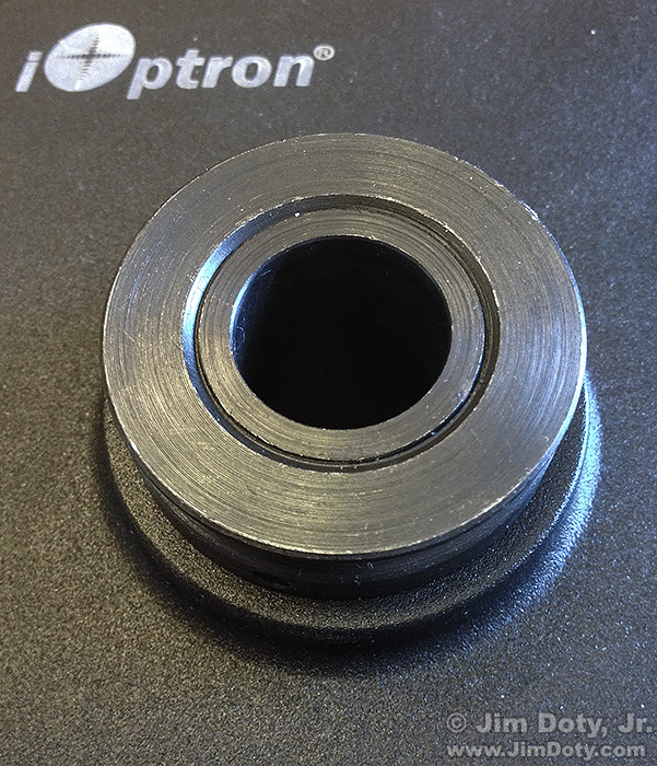 Grooved, rotating mechanism on top of the iOptron Sky Tracker.