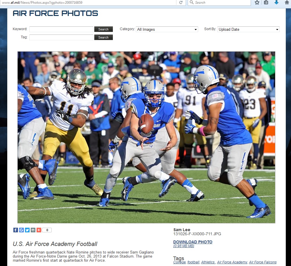 U.S. Air Force Military Academy football photo.