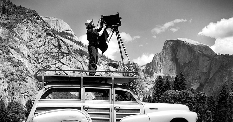 Ansel Adams at work in Yosemite Valley.