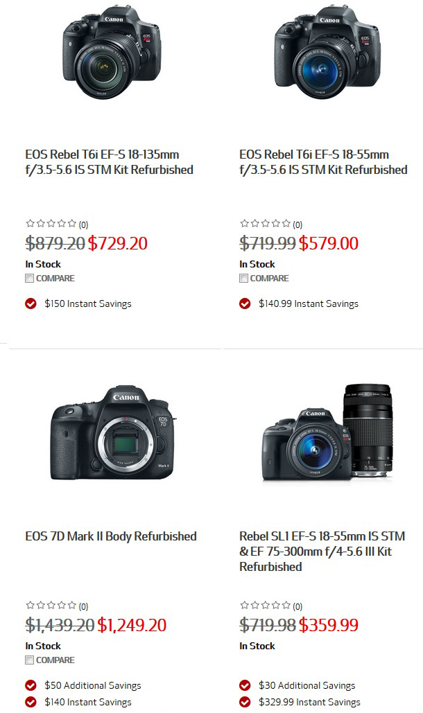 Canon refurbished cameras and lenses.