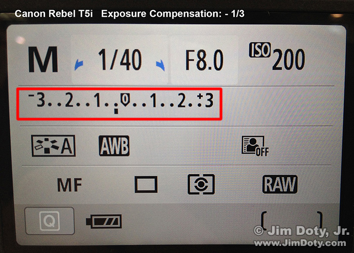 Canon T5i, exposue compensation set to -1/3.