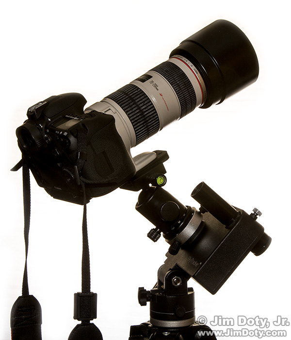 Camera and lens on iOptron Sky Tracker and ball head.